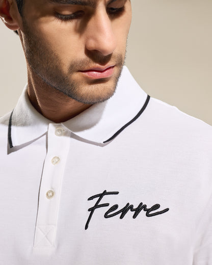 Edgy Back Chain White Polo