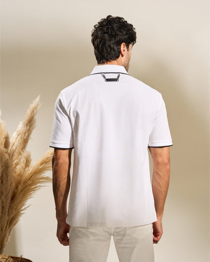 Edgy Back Chain White Polo