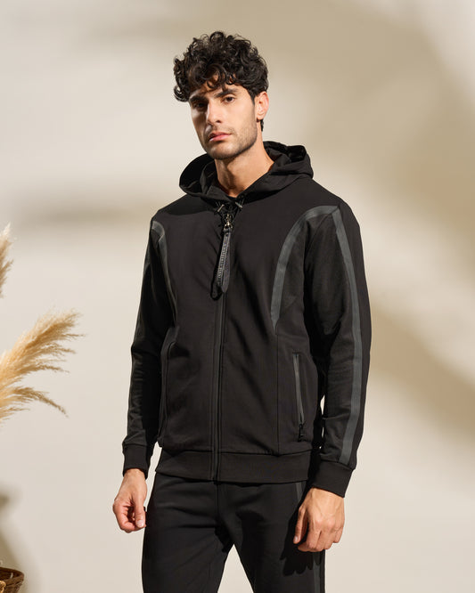 Stylish Black Rubber-Tape Jacket