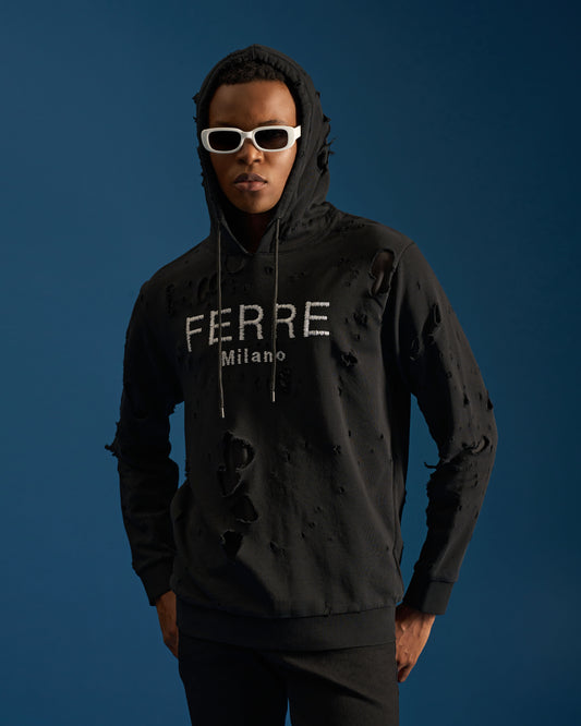Distressed Ferre Embroidered Hoodie Jacket