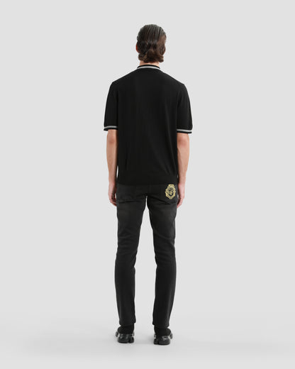 Logo Embellished Half Zip Knit Polo