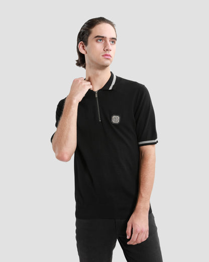 Logo Embellished Half Zip Knit Polo