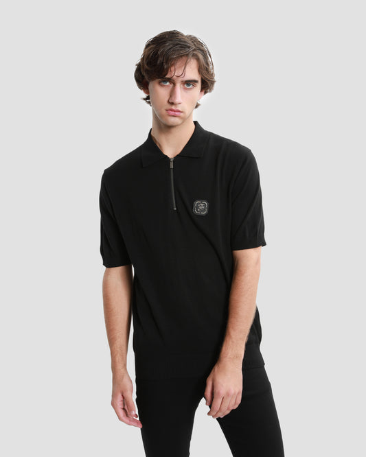 Brand Monogram Half Zip Knit Polo Shirt