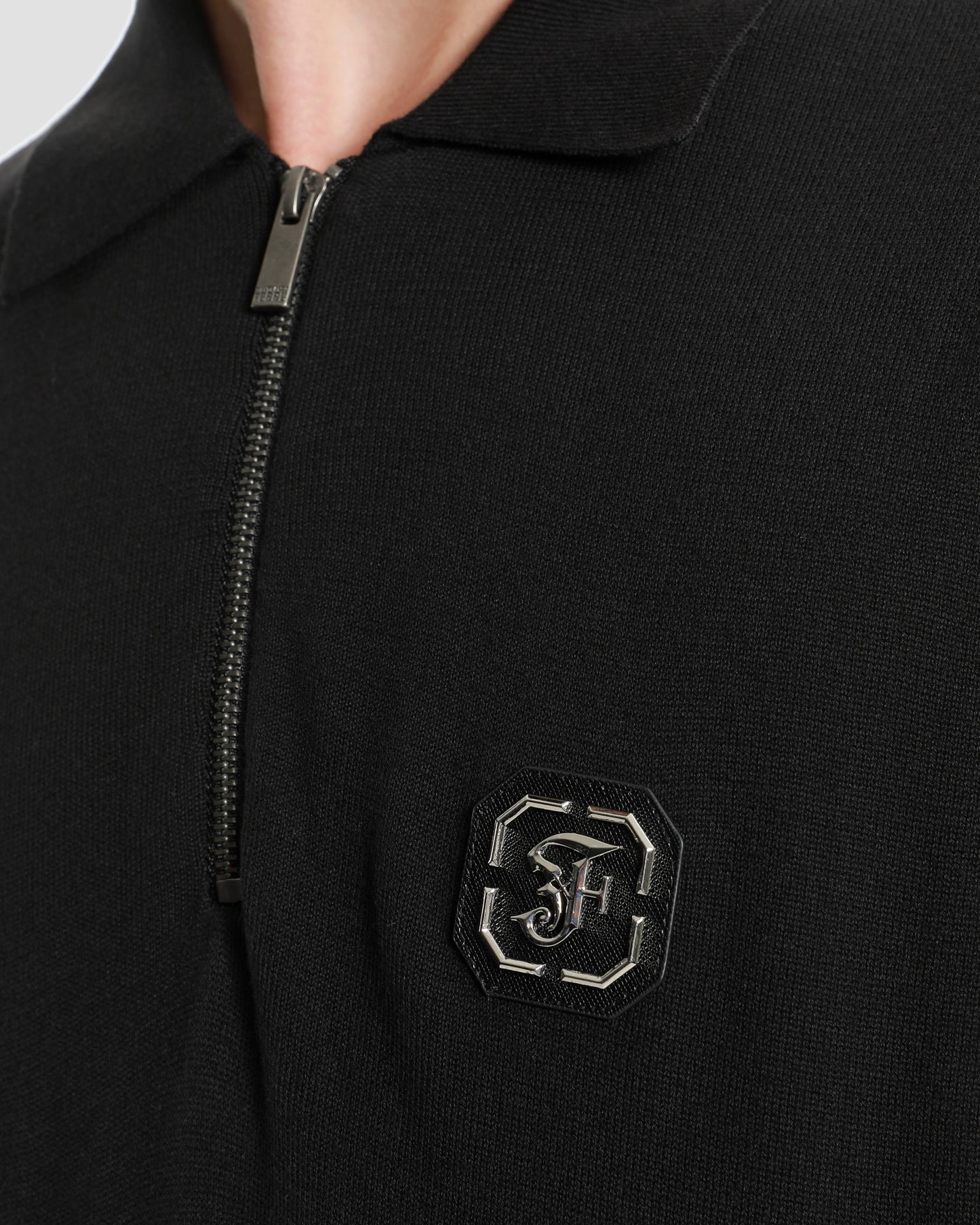 Brand Monogram Half Zip Knit Polo Shirt
