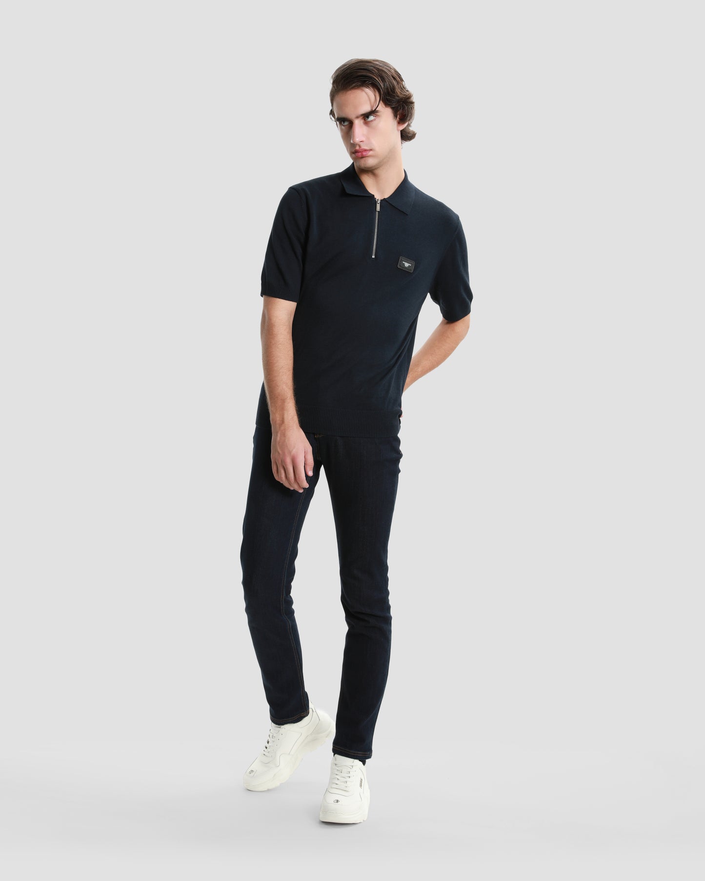 Brand Monogram Half Zip Knit Polo Shirt