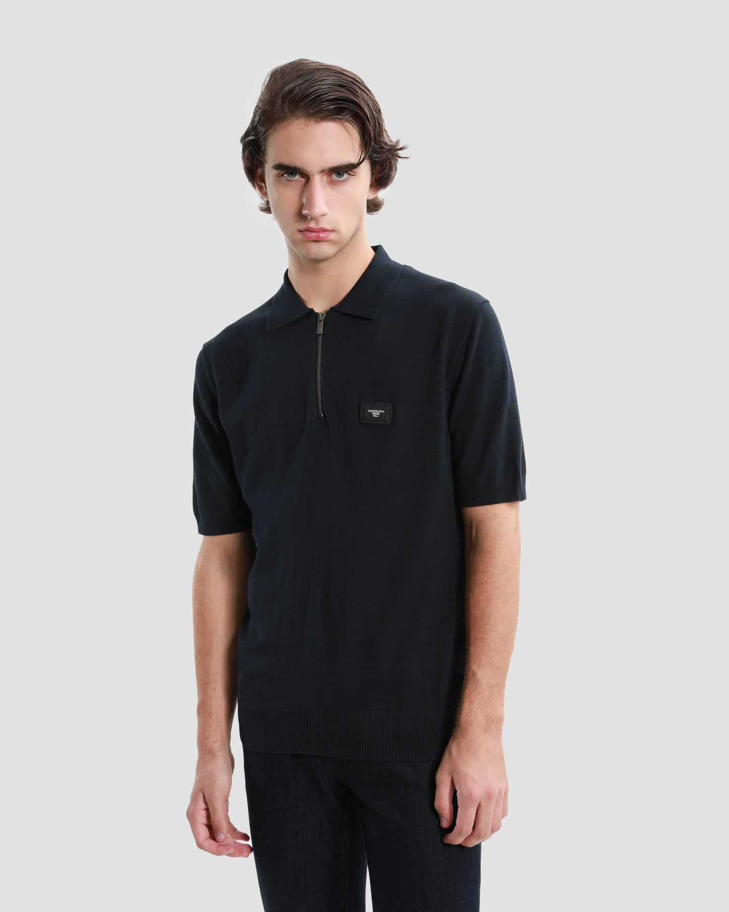 Brand Monogram Half Zip Knit Polo Shirt