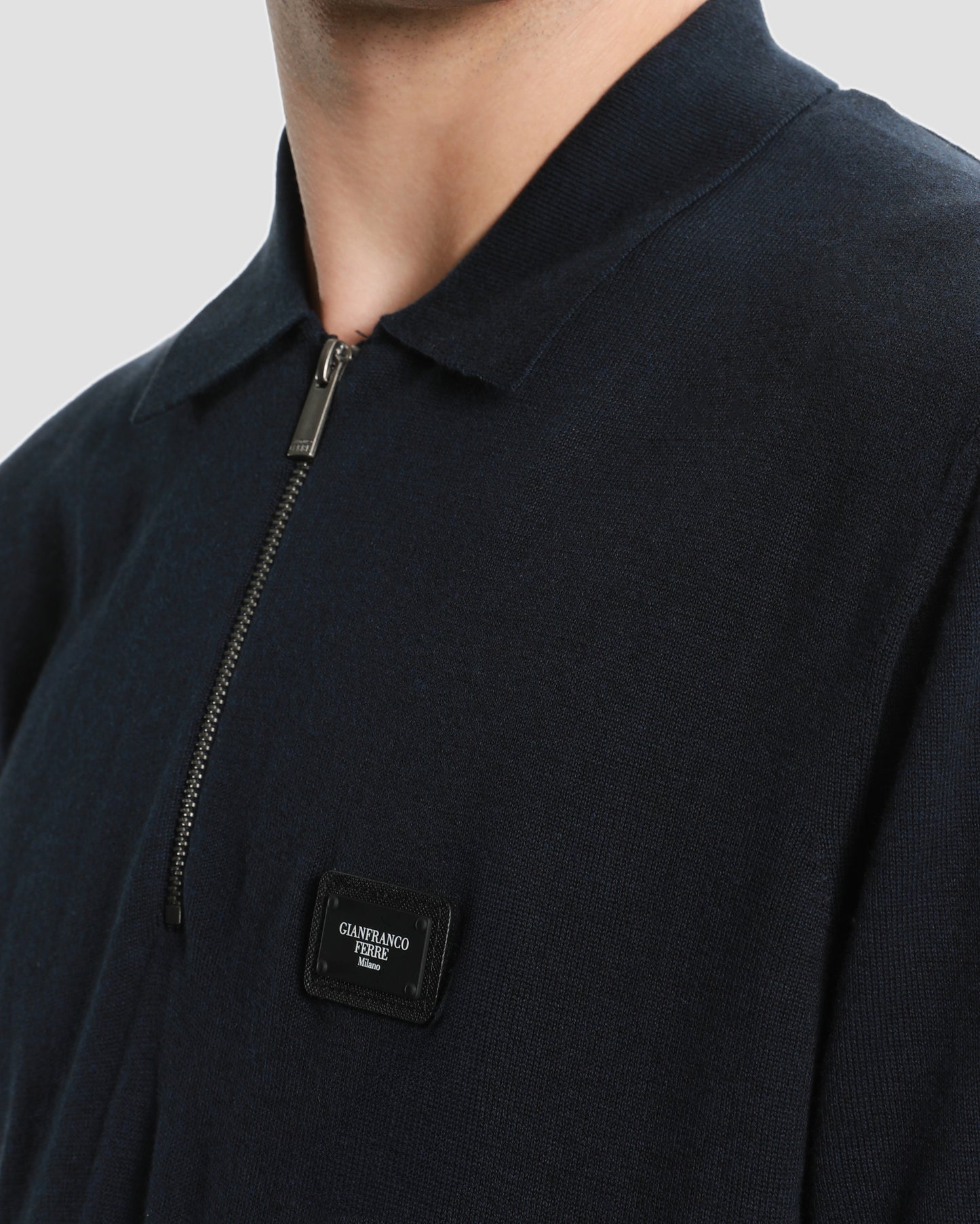 Brand Monogram Half Zip Knit Polo Shirt