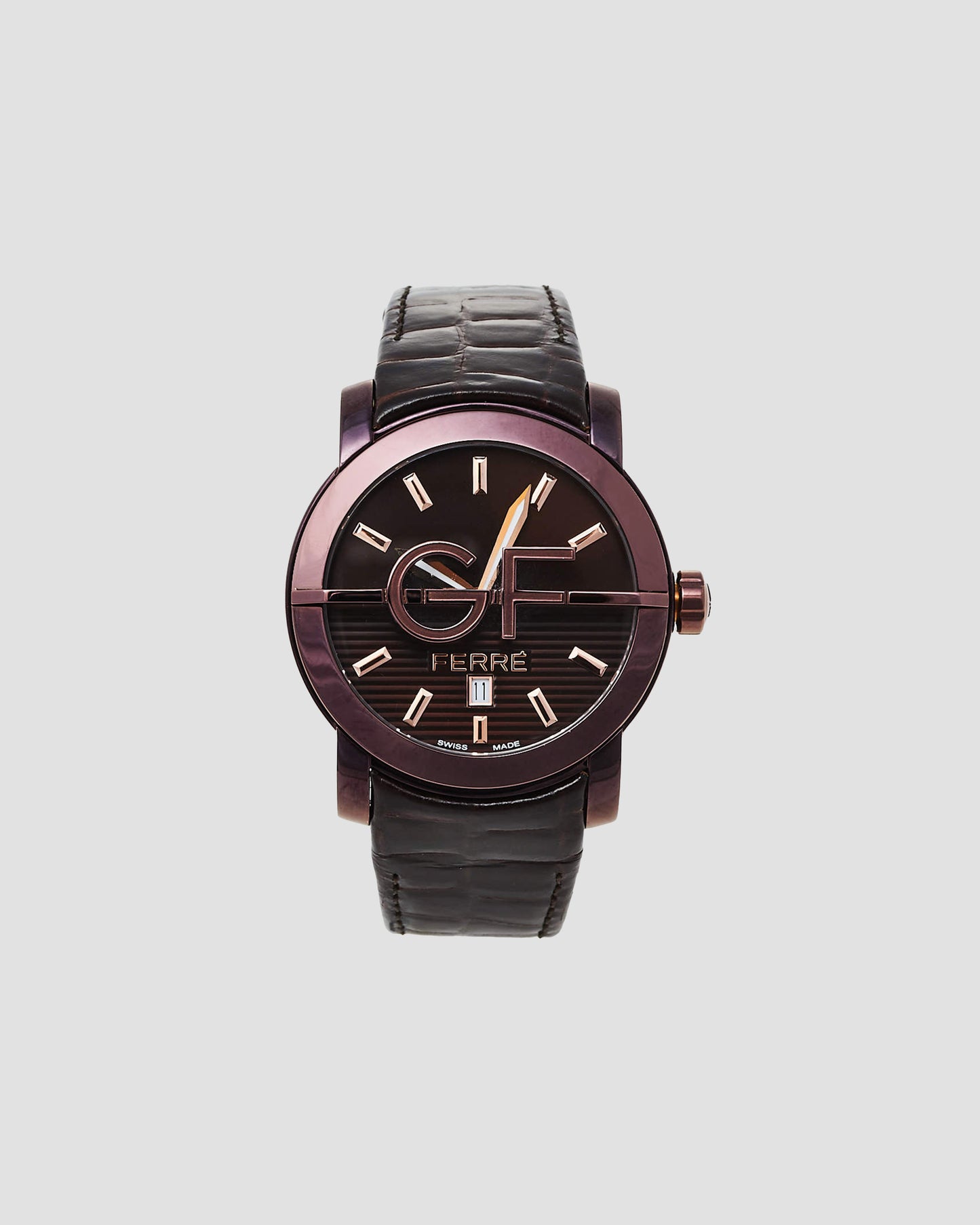 GF Ferre Purple Dial Leather Strap Watch