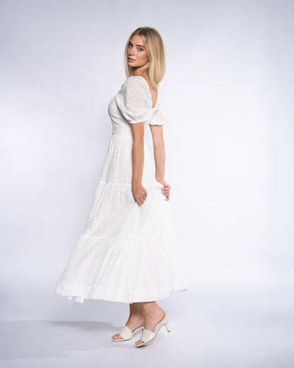 Smocked Broderie Anglaise Cotton Midi Dress