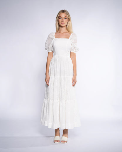 Smocked Broderie Anglaise Cotton Midi Dress
