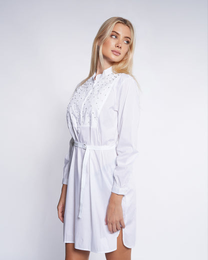 Rhinestone Mandarin Collar Mini Dress