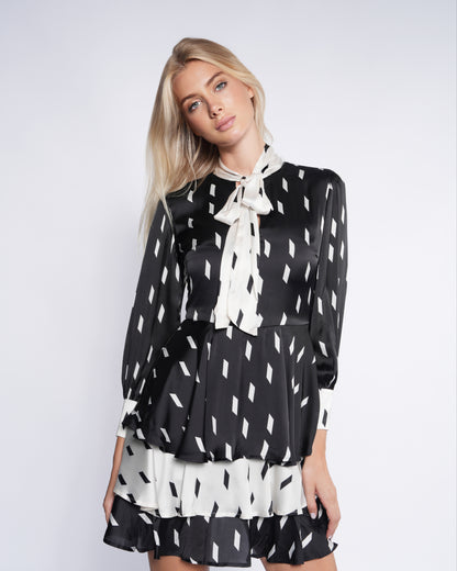 Tie Neck 3-Tier Mini Dress