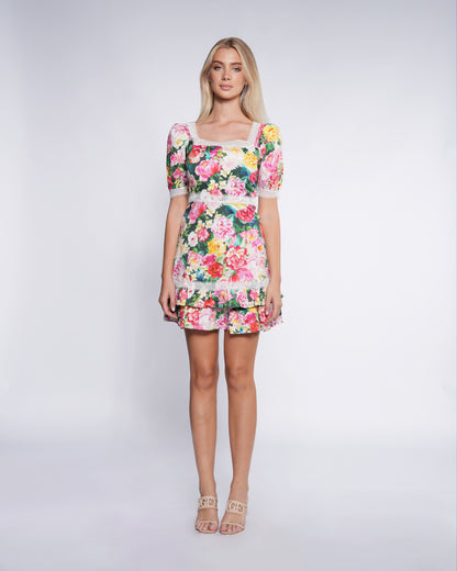 Lace Floral Print Mini Dress