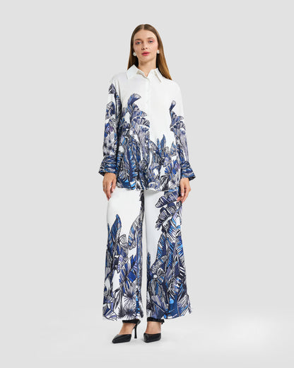 Tropical Palm Print Silk Shirt