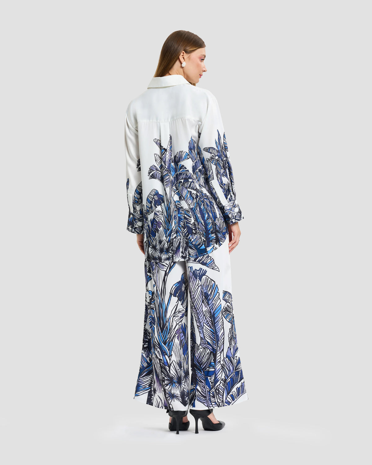 Tropical Palm Print Silk Shirt