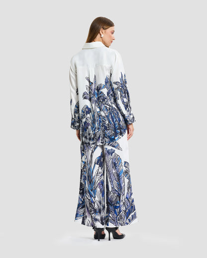 Tropical Palm Print Silk Shirt
