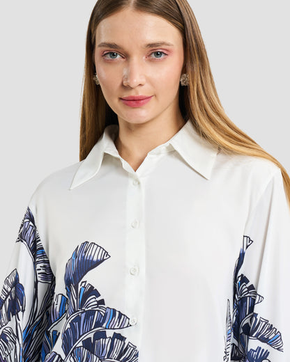 Tropical Palm Print Silk Shirt