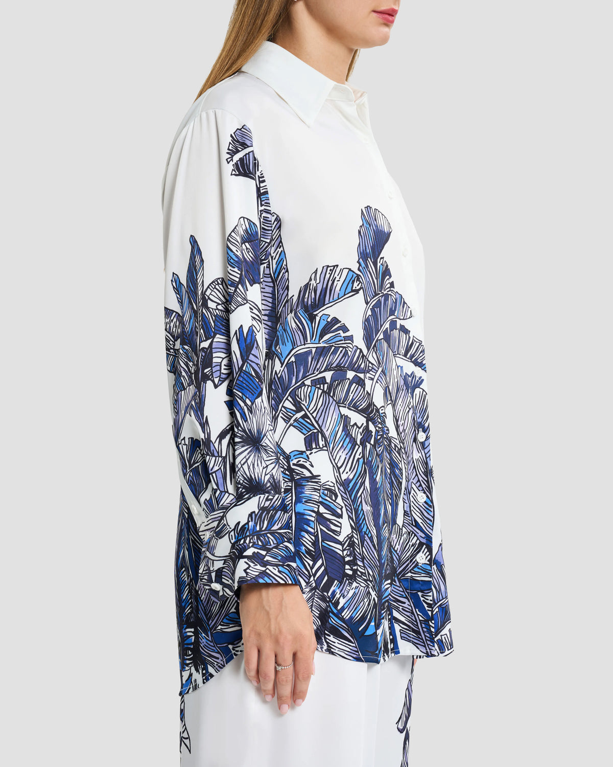 Tropical Palm Print Silk Shirt