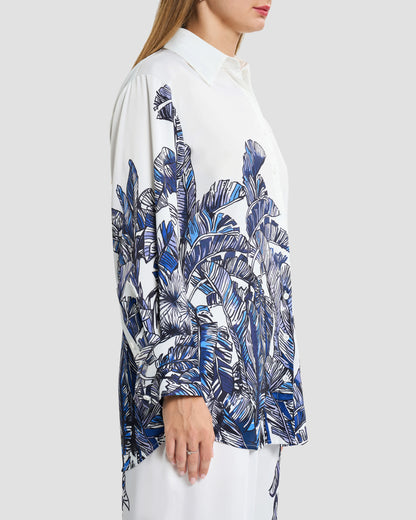 Tropical Palm Print Silk Shirt