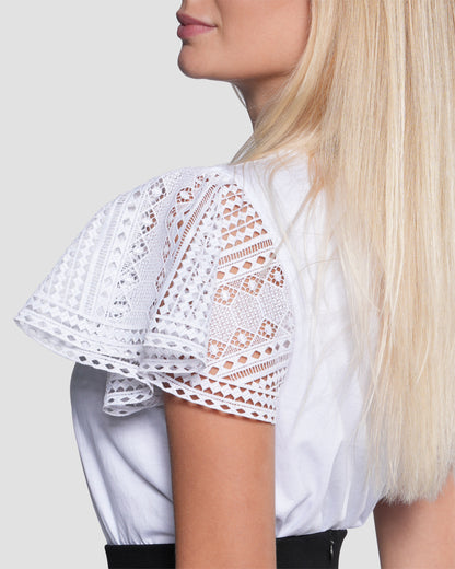 White Lace Sleeve T-shirt