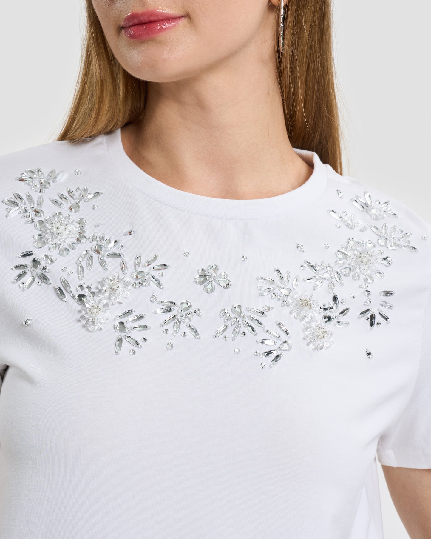 White Crystal & Rhinestone Embellished T-Shirt