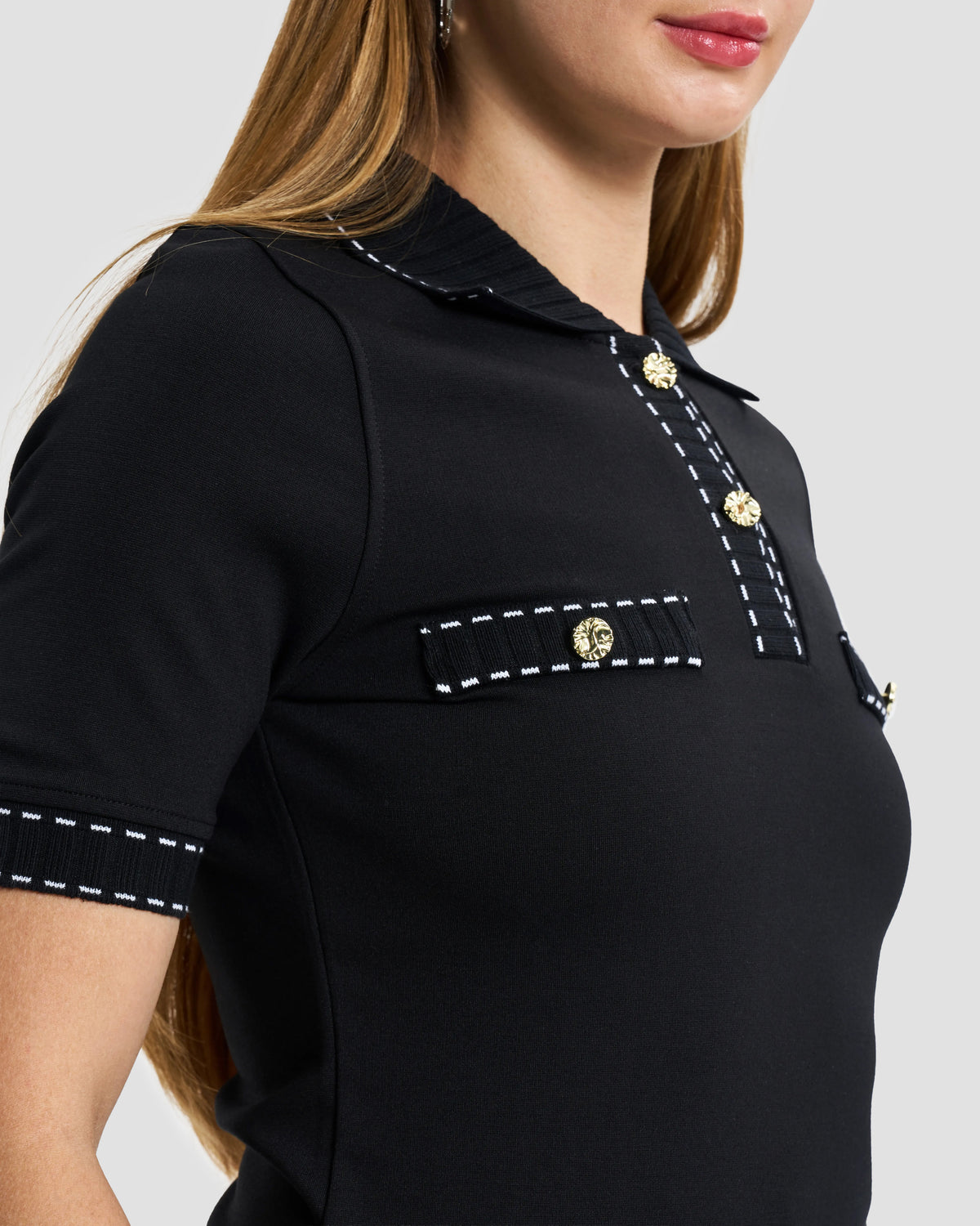 Black Contrast-Trim Knit Polo Shirt