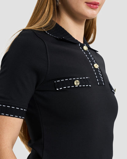 Black Contrast-Trim Knit Polo Shirt