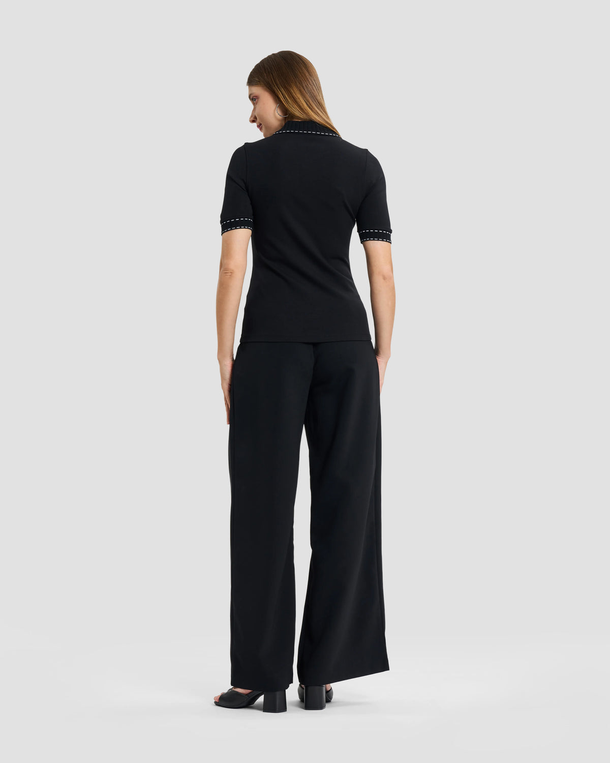 Black Contrast-Trim Knit Polo Shirt