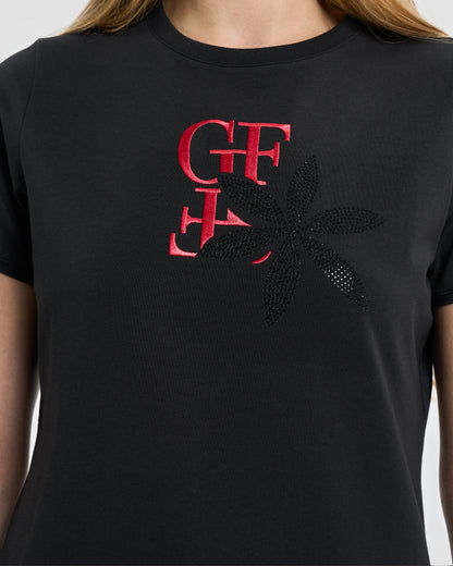 Black Embroidered Logo & Rhinestone T-Shirt