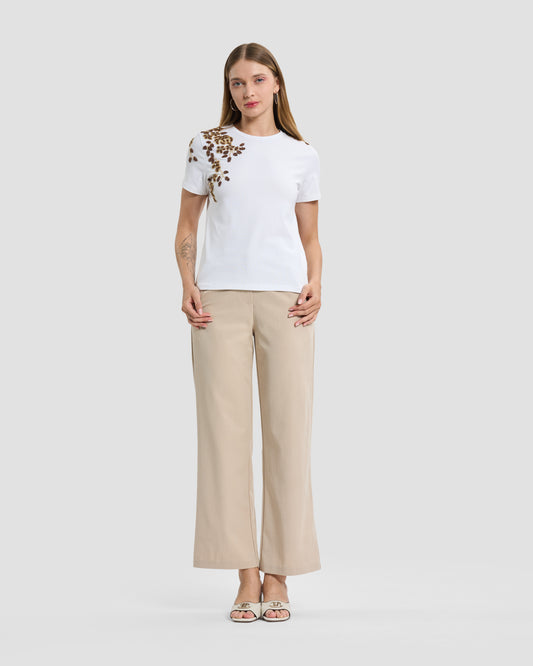 Floral Bead-Embellished Cotton T-Shirt