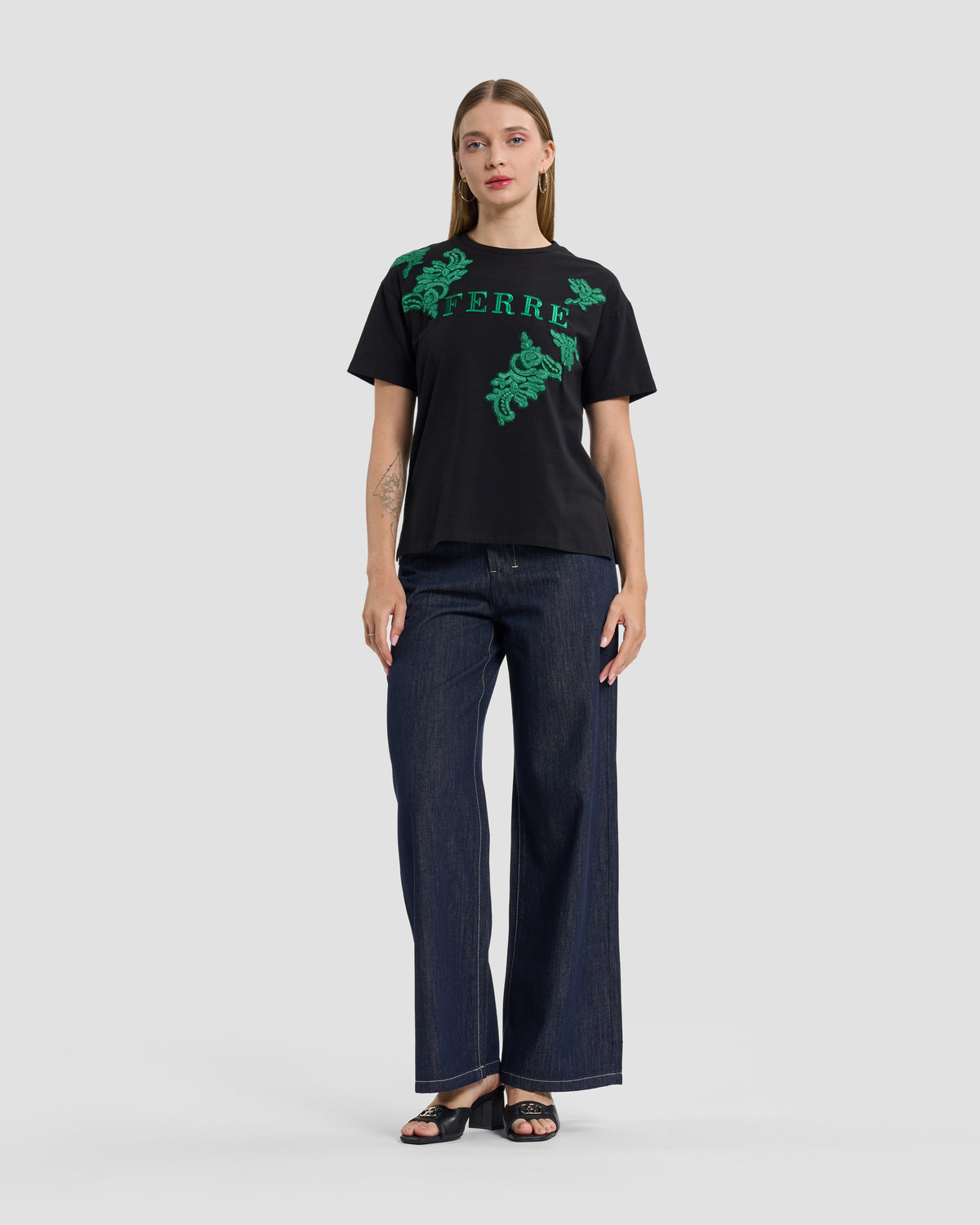 Emerald Lace Appliqué "FERRE" T-Shirt