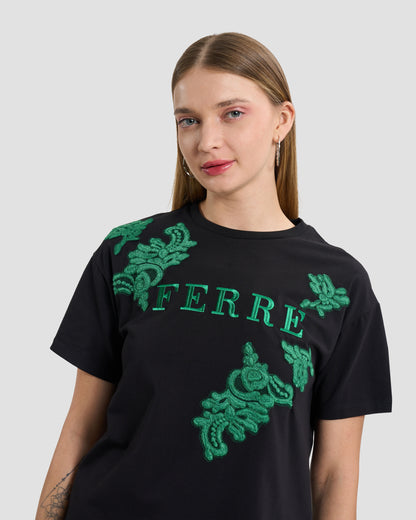 Emerald Lace Appliqué "FERRE" T-Shirt