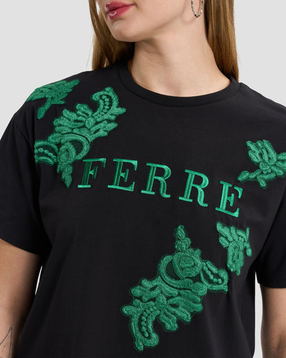 Emerald Lace Appliqué "FERRE" T-Shirt