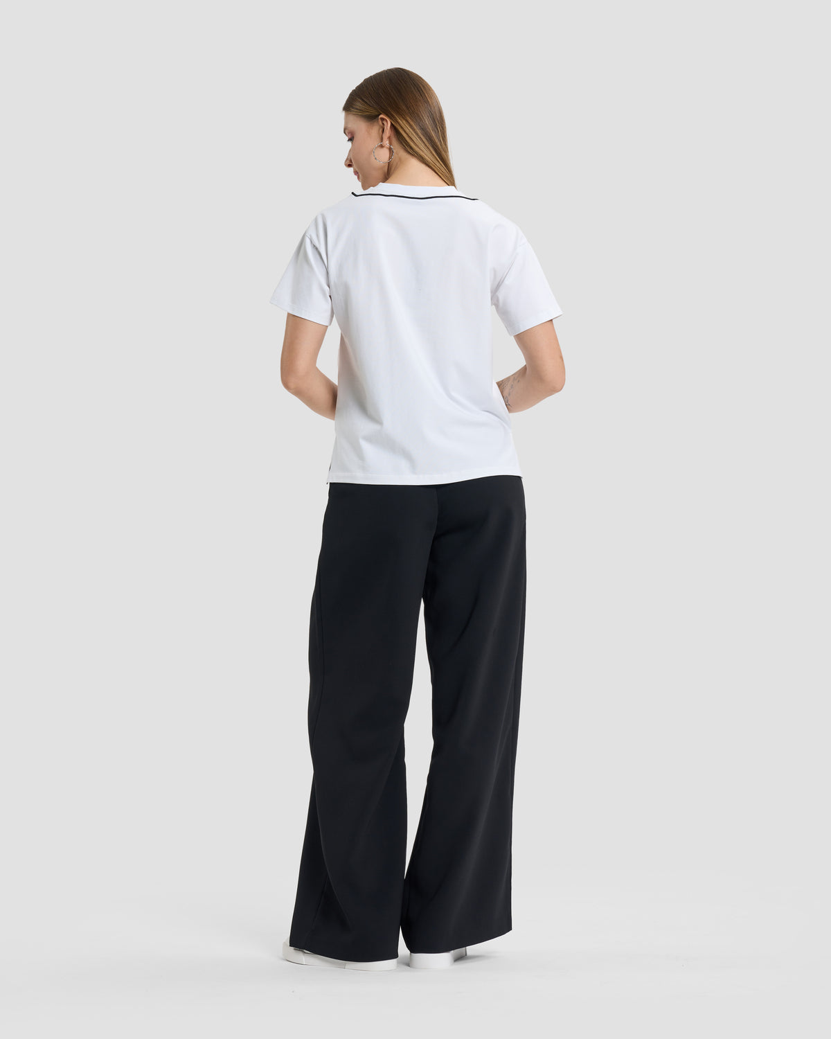 White Cording Embroidered Script T-Shirt