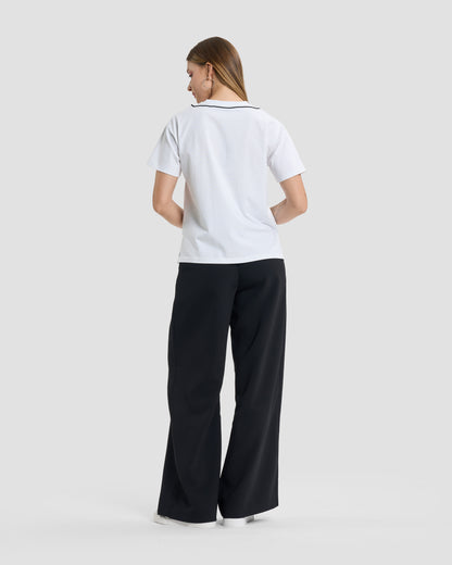 White Cording Embroidered Script T-Shirt