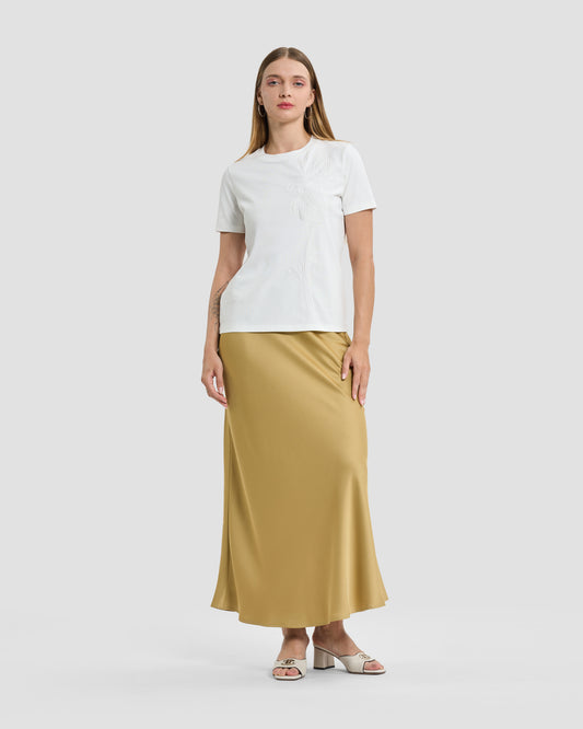 Off-White Tonal Floral & Sequin Embroidered T-Shirt