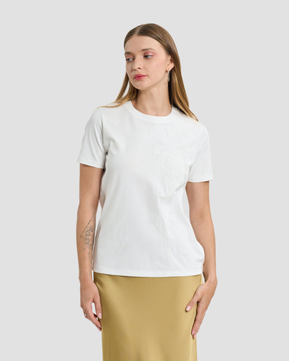 Off-White Tonal Floral & Sequin Embroidered T-Shirt