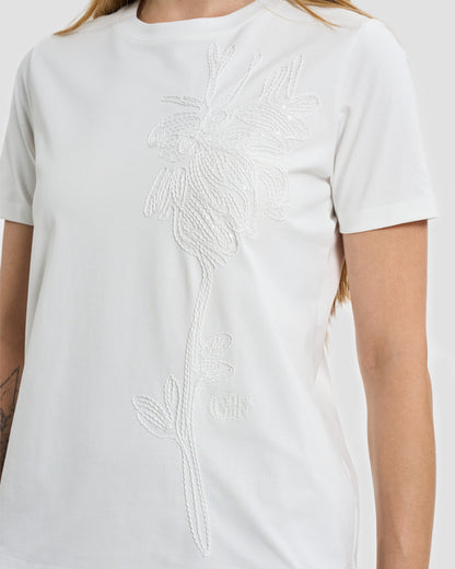 Off-White Tonal Floral & Sequin Embroidered T-Shirt