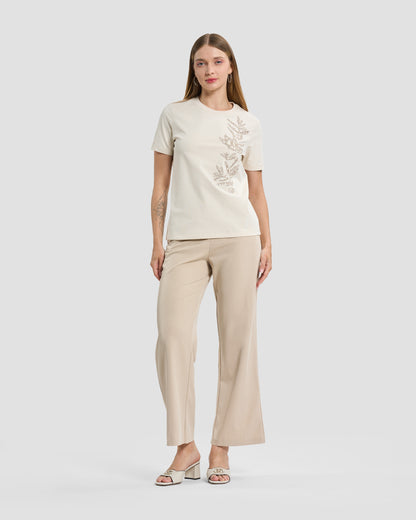 Off-White Gold Botanical Embroidered T-Shirt