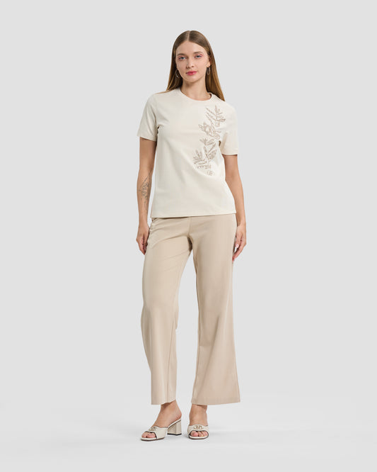Off-White Gold Botanical Embroidered T-Shirt