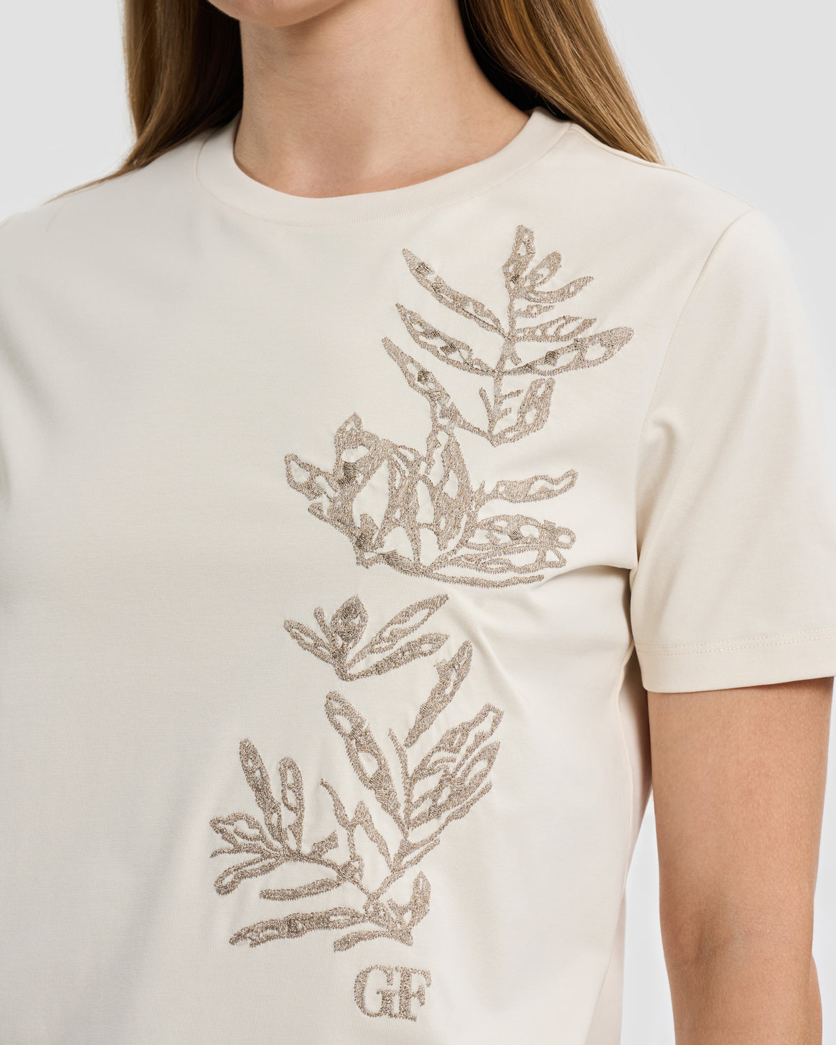 Off-White Gold Botanical Embroidered T-Shirt