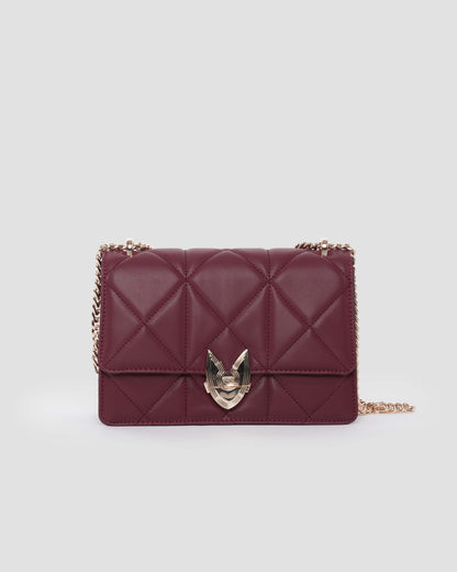 Maroon Quilted Leather Shoulder Bag