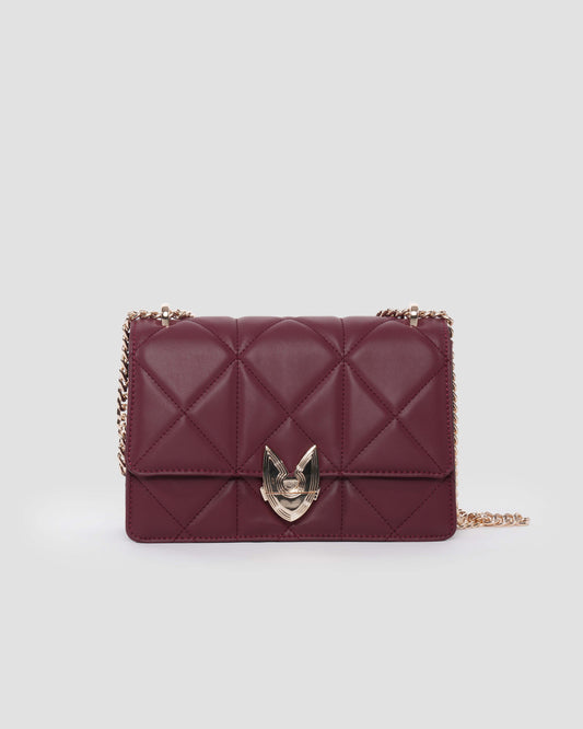 Maroon Quilted Leather Shoulder Bag