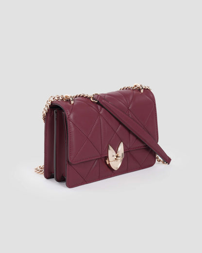 Maroon Quilted Leather Shoulder Bag