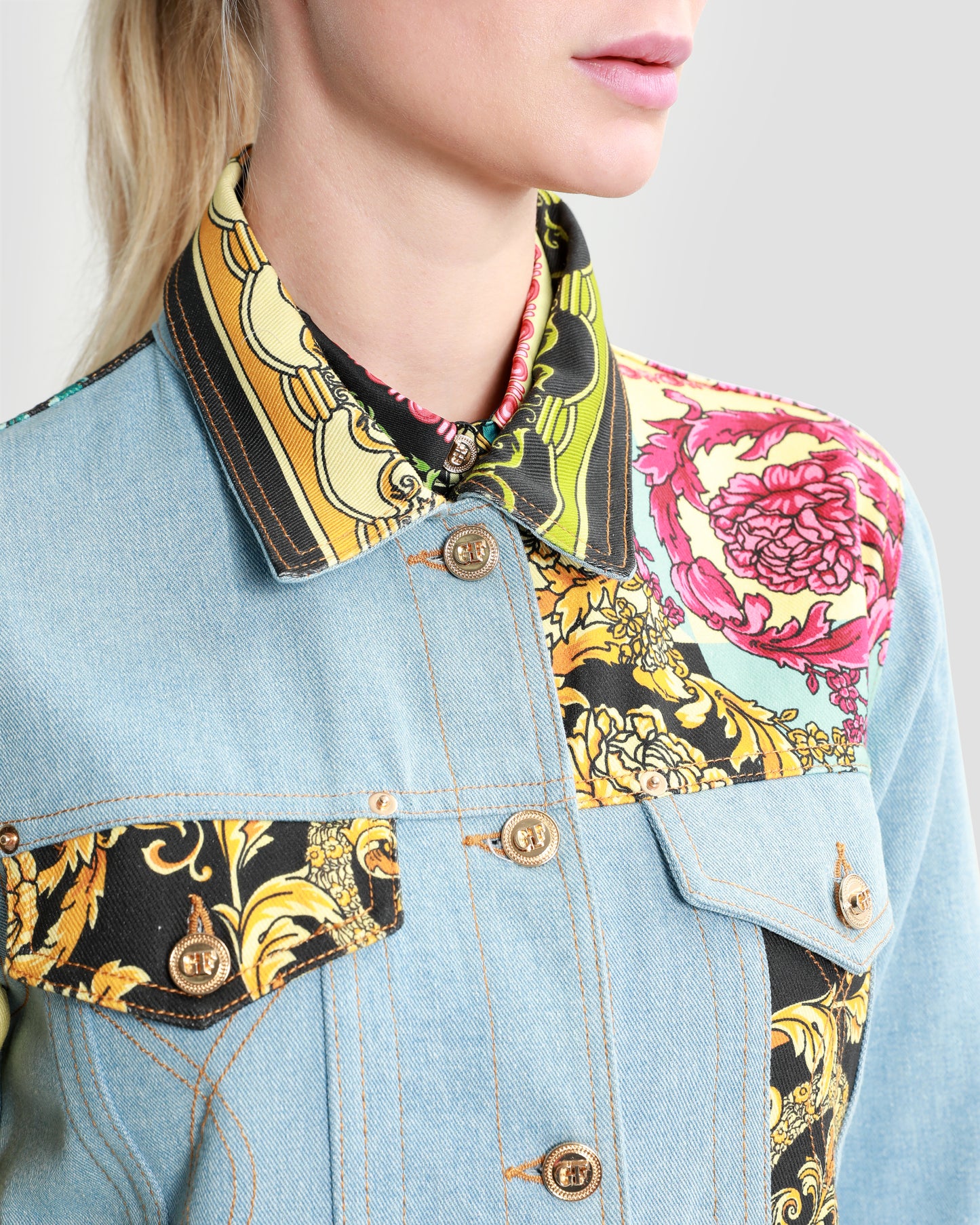 Ornate Color-Block Patchwork Denim Jacket