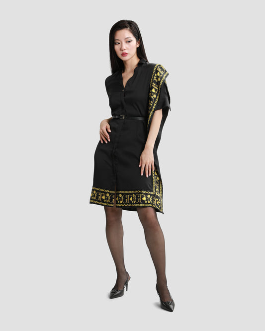 Baroque Trim Drape Overlay Dress