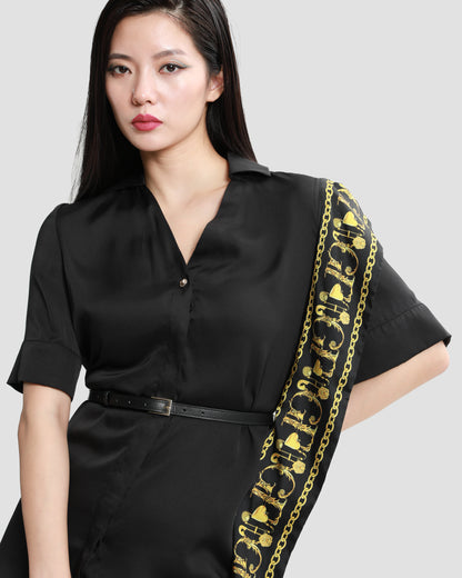 Baroque Trim Drape Overlay Dress