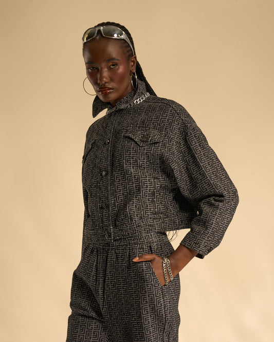 Boxy Fit Jacquard Denim Jacket