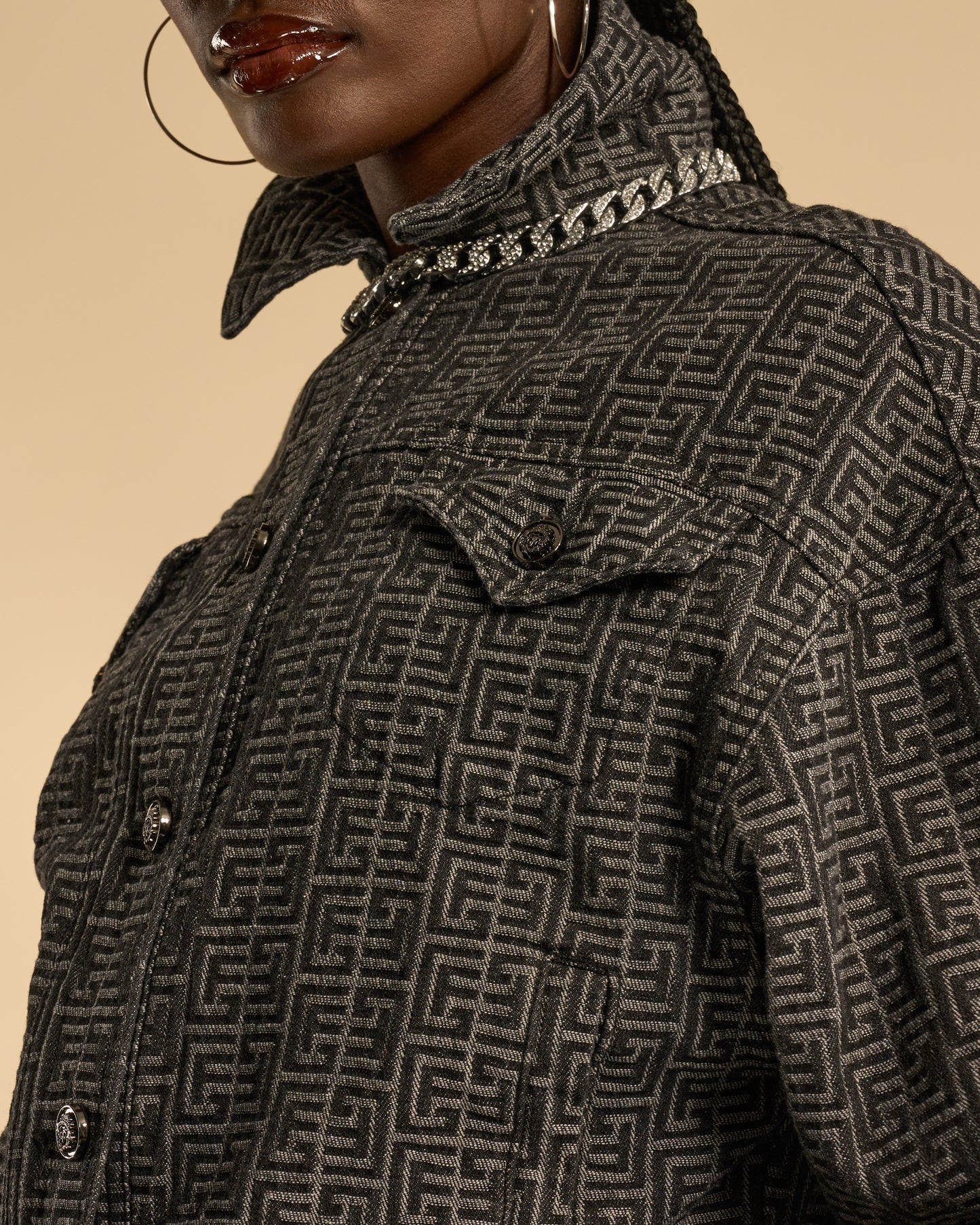 Boxy Fit Jacquard Denim Jacket