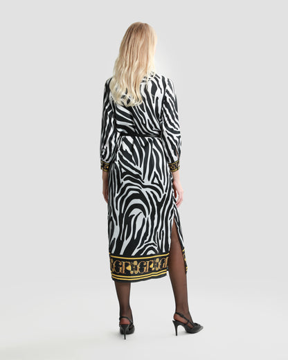 Baroque Trim Animal Print Midi Dress